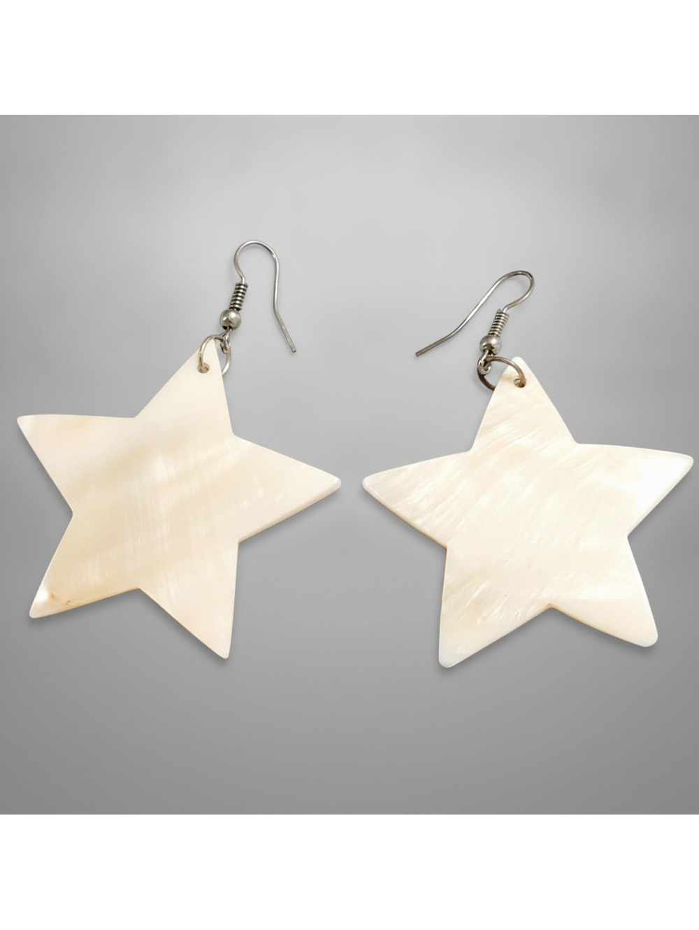 Mother of Pearl Pierced Earrings, Long Dangle Star MOP Vintage Earrings wp-62